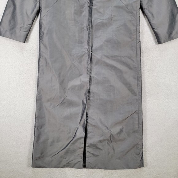 Vtg Chaiken and Capone Gray Shiny Collared 3/4 Sleeve Unique Trench Coat Jacket - Picture 3 of 16